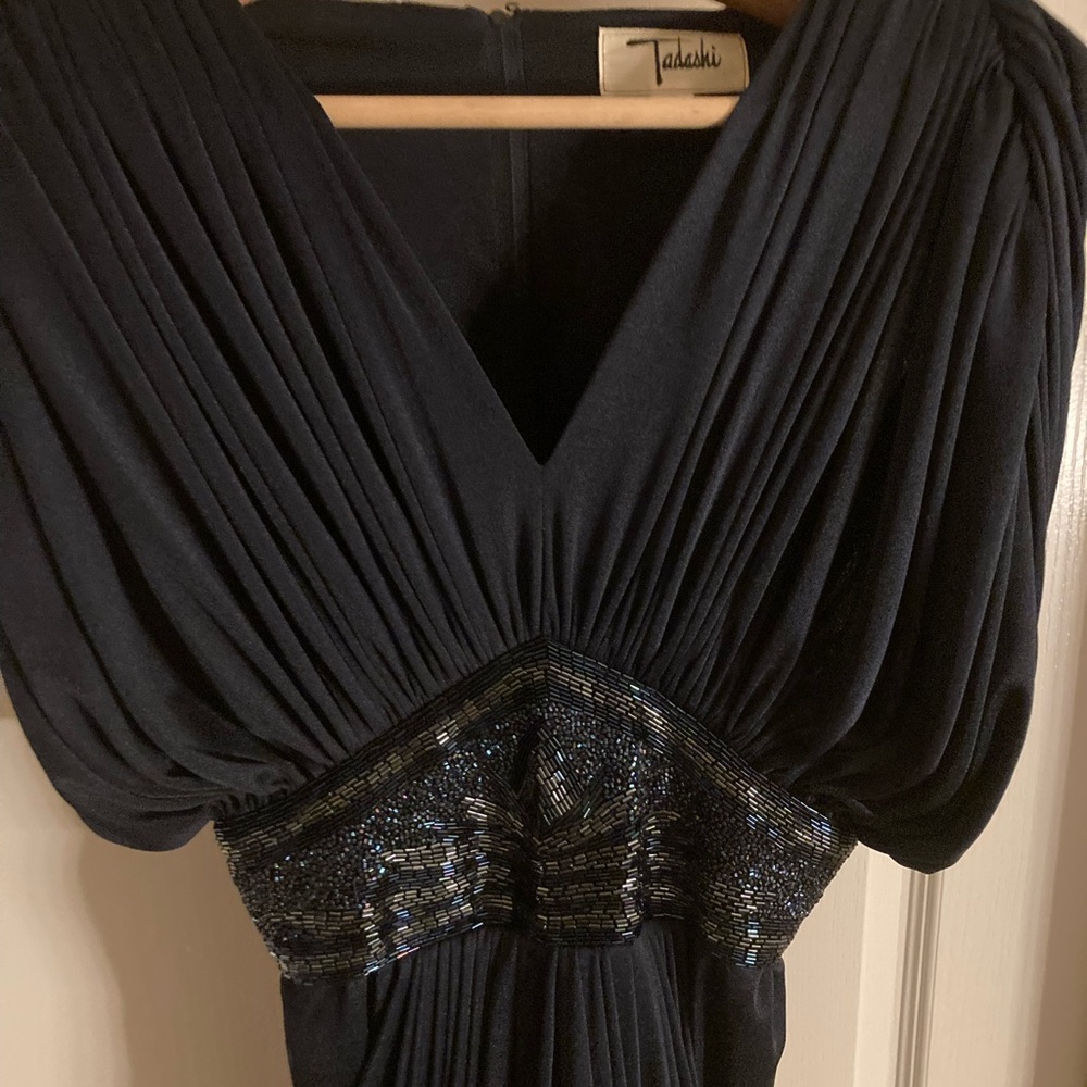 Tadashi Shoji Navy Gown with Beaded Waist. Vintage